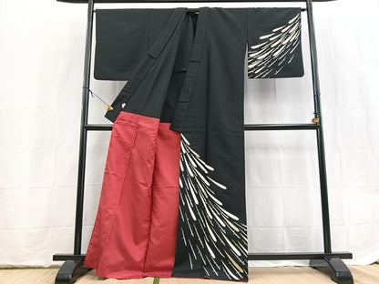 平和屋着物■訪問着　背抜き仕立て　抽象文　黒地　金彩　洗える着物　BAAX9355yc