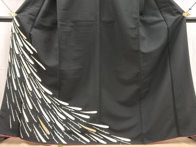 平和屋着物■訪問着　背抜き仕立て　抽象文　黒地　金彩　洗える着物　BAAX9355yc