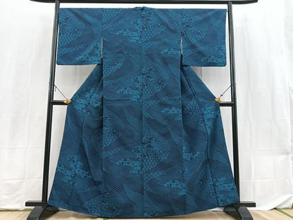 平和屋着物■小紋　立波草花文　洗える着物　BAAX9364yc