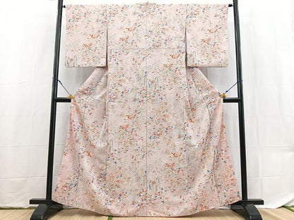 平和屋着物■小紋　松竹梅風景文　鬼しぼ縮緬　洗える着物　BAAX9365yc