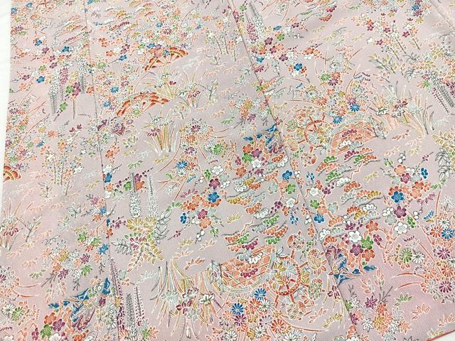 平和屋着物■小紋　松竹梅風景文　鬼しぼ縮緬　洗える着物　BAAX9365yc