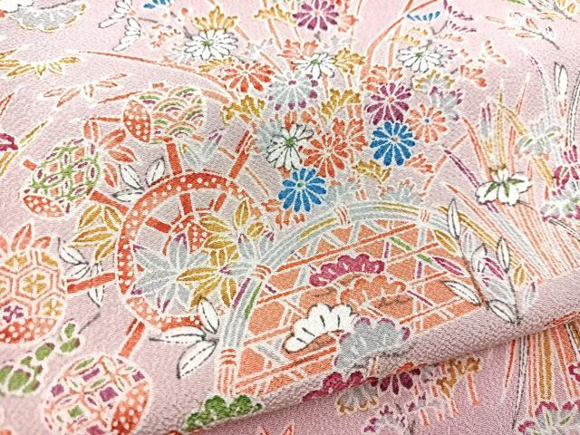 平和屋着物■小紋　松竹梅風景文　鬼しぼ縮緬　洗える着物　BAAX9365yc