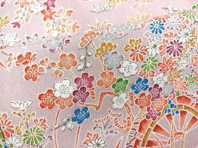 平和屋着物■小紋　松竹梅風景文　鬼しぼ縮緬　洗える着物　BAAX9365yc