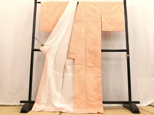 平和屋着物■小紋　扇青海波地紋　暈し染め　ロング丈　洗える着物　BAAX9368yc
