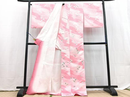 平和屋着物■小紋　桜散らし　銀彩　洗える着物　BAAX9370yc