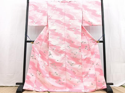 平和屋着物■小紋　桜散らし　銀彩　洗える着物　BAAX9370yc