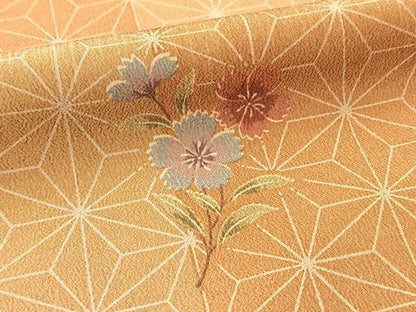 平和屋着物■小紋　麻の葉花文　洗える着物　BAAX9376yc
