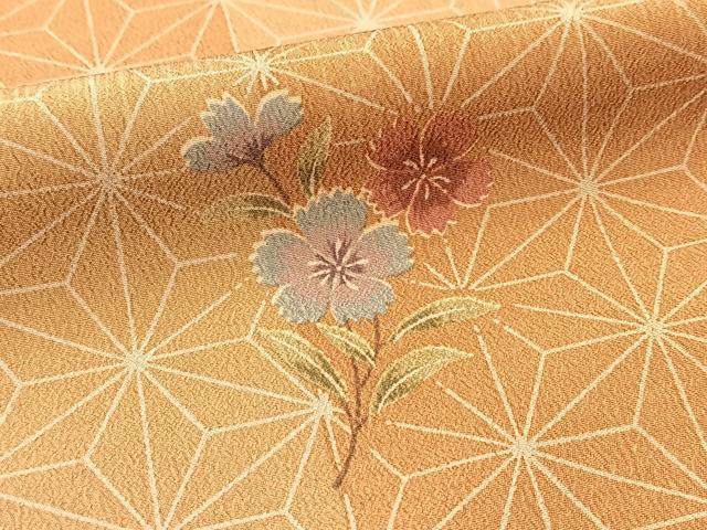 平和屋着物■小紋　麻の葉花文　洗える着物　BAAX9376yc
