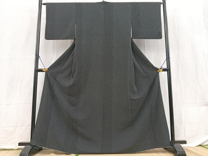 平和屋着物■小紋　瓦文　黒地　洗える着物　BAAX9382yc