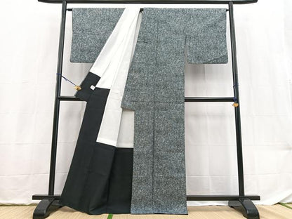 平和屋着物■小紋　幾何学文様　黒地　洗える着物　BAAX9384yc