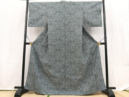 平和屋着物■小紋　幾何学文様　黒地　洗える着物　BAAX9384yc