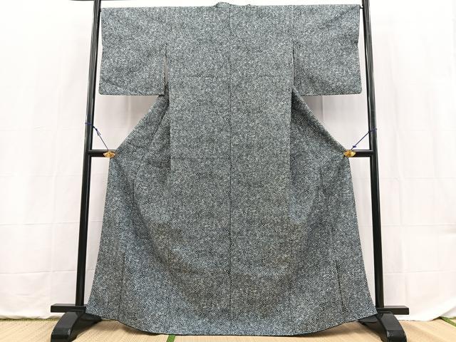 平和屋着物■小紋　幾何学文様　黒地　洗える着物　BAAX9384yc