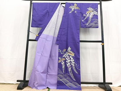 平和屋着物■訪問着　背抜き仕立て　立波藤花房文　洗える着物　BAAX9385yc