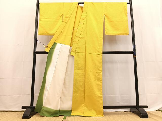 平和屋着物■色無地　背抜き仕立て　黄色　洗える着物　BAAX9386yc