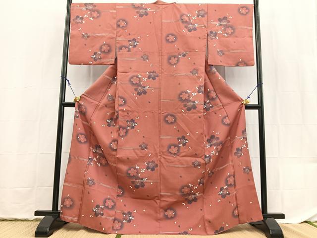 平和屋着物■小紋　桜散らし　洗える着物　BAAX9389yc