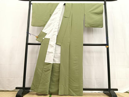 平和屋着物■色無地　松葉色　洗える着物　BAAX9392yc