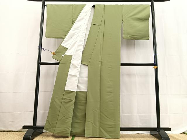 平和屋着物■色無地　松葉色　洗える着物　BAAX9392yc