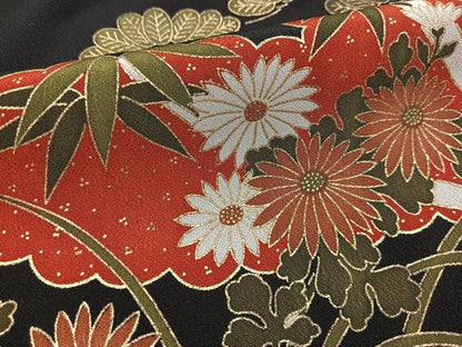平和屋着物■黒留袖　刺繍　尾長鳥松竹梅文　金彩　銀糸　洗える着物　BAAX9396yc