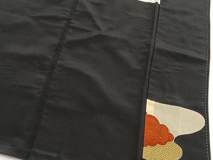 平和屋着物■黒留袖　刺繍　尾長鳥松竹梅文　金彩　銀糸　洗える着物　BAAX9396yc