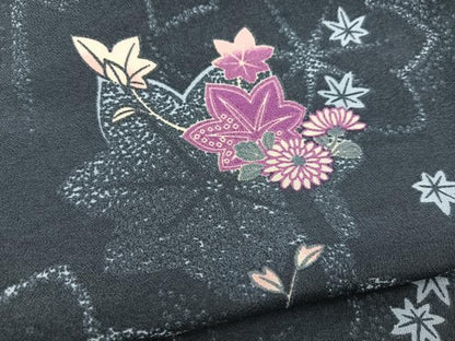 平和屋着物■小紋　楓菊花文　洗える着物　未使用　BAAX9399yc