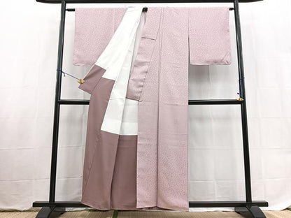 平和屋着物■色無地　あられ地紋　梅鼠色　洗える着物　未使用　BAAX9402yc