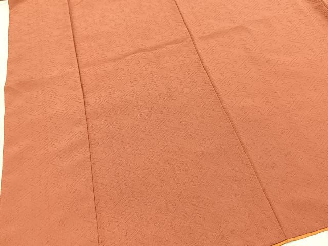 平和屋着物■色無地　背抜き仕立て　紗綾形地紋　真赭色　洗える着物　BAAX9403yc