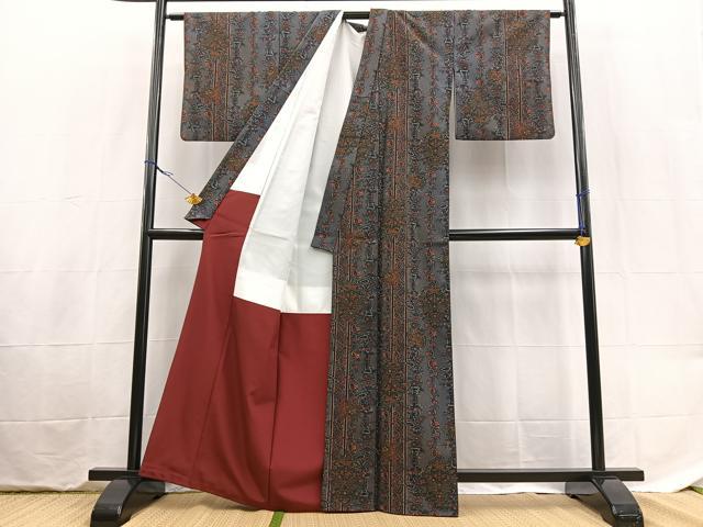平和屋着物■小紋　更紗花文　洗える着物　BAAX9404yc