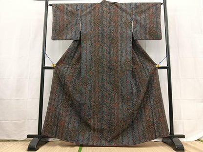 平和屋着物■小紋　更紗花文　洗える着物　BAAX9404yc