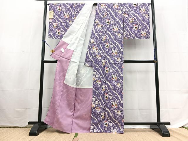 平和屋着物■小紋　吉祥花文　洗える着物　未使用　BAAX9408yc