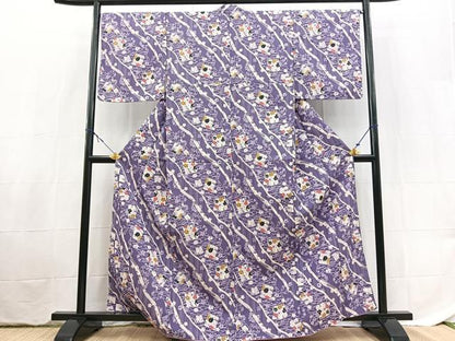 平和屋着物■小紋　吉祥花文　洗える着物　未使用　BAAX9408yc