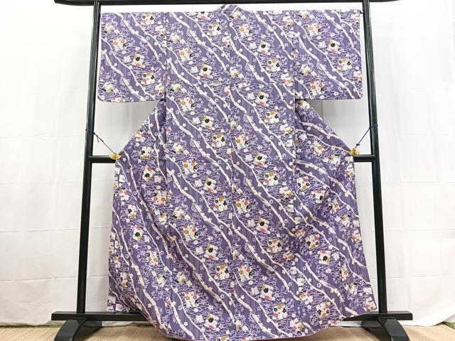 平和屋着物■小紋　吉祥花文　洗える着物　未使用　BAAX9408yc