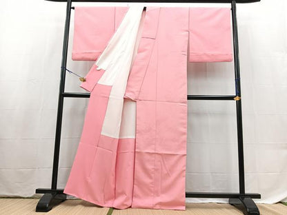 平和屋着物■色無地　吉祥唐草地紋　薄紅梅色　洗える着物　BAAX9410yc