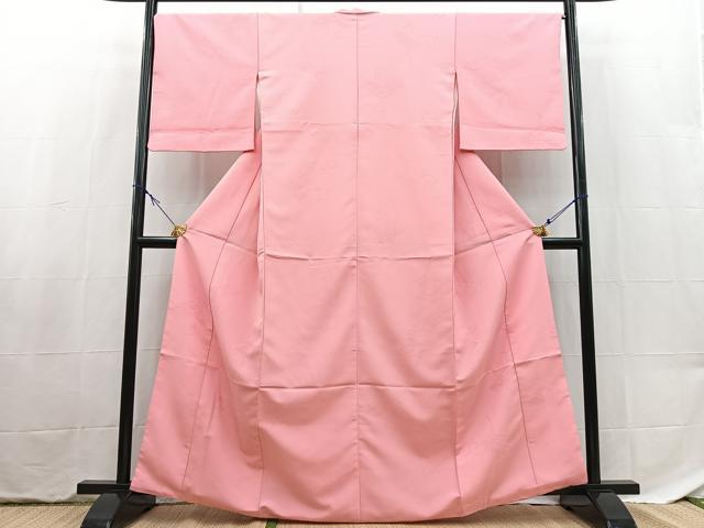 平和屋着物■色無地　吉祥唐草地紋　薄紅梅色　洗える着物　BAAX9410yc
