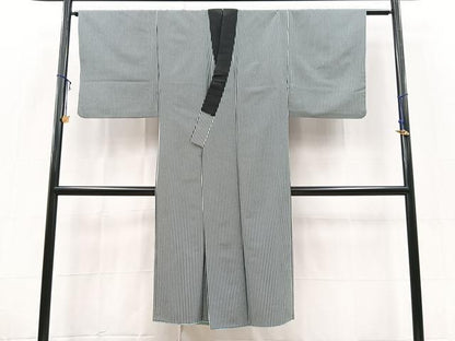 平和屋着物■男性　長襦袢　無双仕立て　縞　黒地　洗える着物　BAAX9411yc