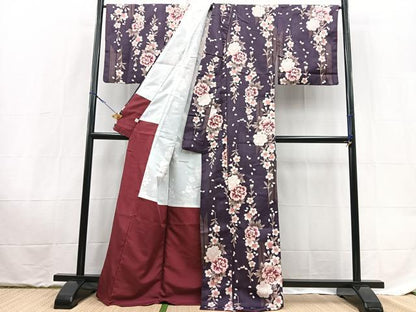 平和屋着物■小紋　矢羽花文　洗える着物　BAAX9414yc