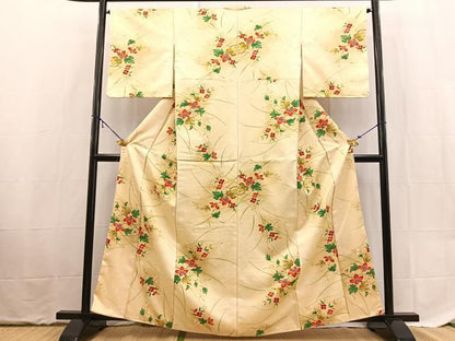 平和屋着物■小紋　草花文　暈し染め　洗える着物　未使用　BAAX9419yc