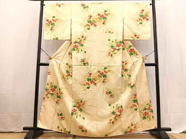 平和屋着物■小紋　草花文　暈し染め　洗える着物　未使用　BAAX9419yc