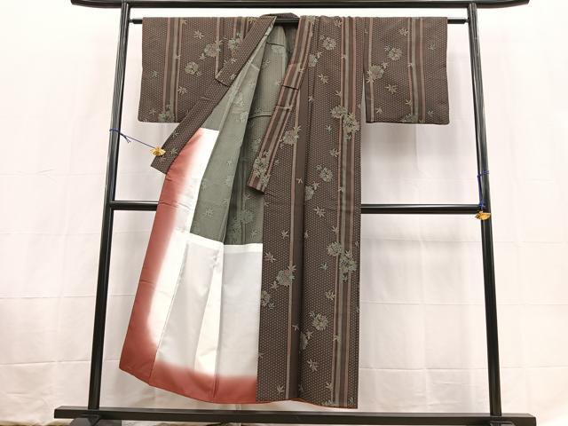 平和屋着物■小紋　胴抜き仕立て　草花丸文　洗える着物　BAAX9429yc