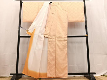 平和屋着物■色無地　源氏車青海波地紋　雄黄色　洗える着物　BAAX9438yc