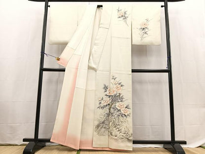 平和屋着物■訪問着　作家物　手描き　尾長鳥花文　正絹　逸品　BAAX9439yc