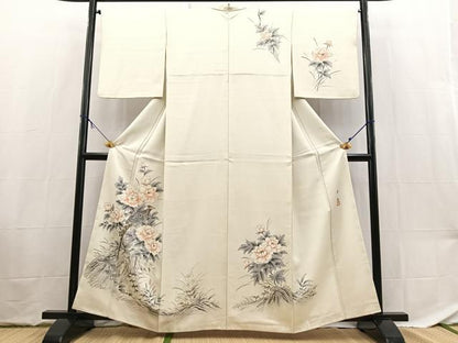 平和屋着物■訪問着　作家物　手描き　尾長鳥花文　正絹　逸品　BAAX9439yc