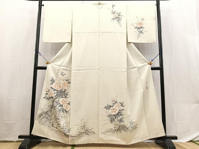 平和屋着物■訪問着　作家物　手描き　尾長鳥花文　正絹　逸品　BAAX9439yc