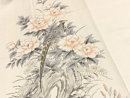 平和屋着物■訪問着　作家物　手描き　尾長鳥花文　正絹　逸品　BAAX9439yc