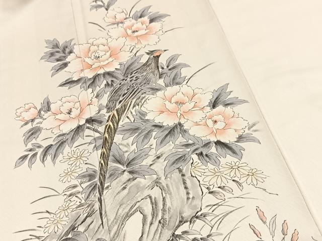 平和屋着物■訪問着　作家物　手描き　尾長鳥花文　正絹　逸品　BAAX9439yc