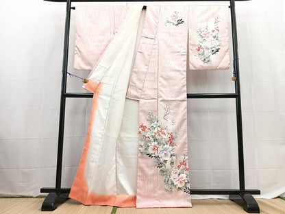 平和屋着物■訪問着　草花文　金彩　洗える着物　BAAX9442yc