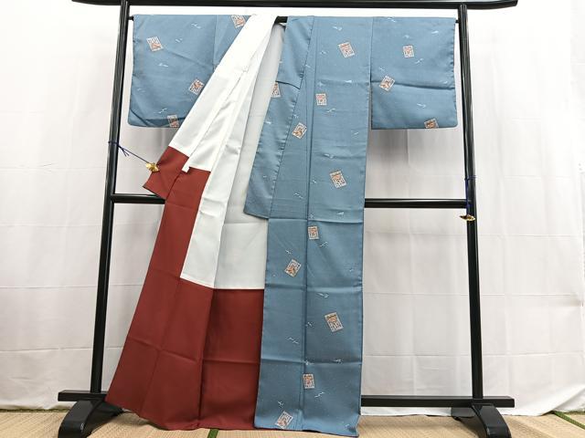 平和屋着物■小紋　百人一首　洗える着物　BAAX9444yc