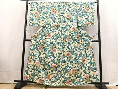 平和屋着物■小紋　草花文　洗える着物　BAAX9450yc