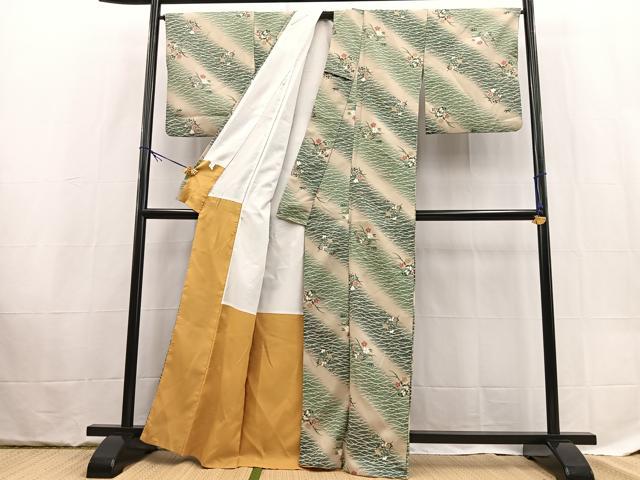 平和屋着物■小紋　芝草花文　洗える着物　BAAX9455yc