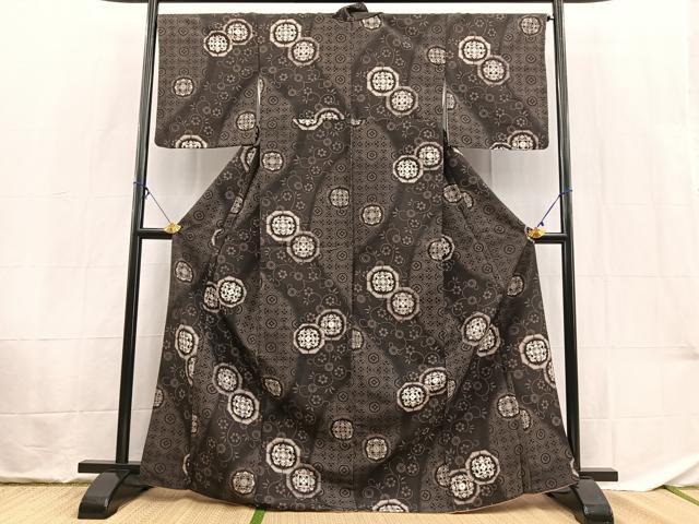 平和屋着物■小紋　亀甲花文　暈し染め　洗える着物　BAAX9459yc