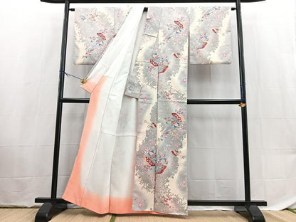 平和屋着物■小紋　扇面花文　洗える着物　BAAX9465yc